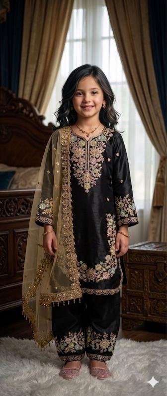 NEW COLOUR RRK  002 GMY SILK Black Children wear distributor in Gujarat